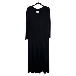 Flax Black Maxi Dress Slinky Knit Long Sleeve Minimalist Capsule Witchy Medium
